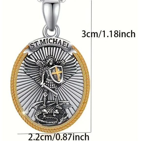 St. Michael Pendant Necklace for Men, Men St. Michael Sword Necklace Archangel Silver & Gold Anniversary Birthday Gift